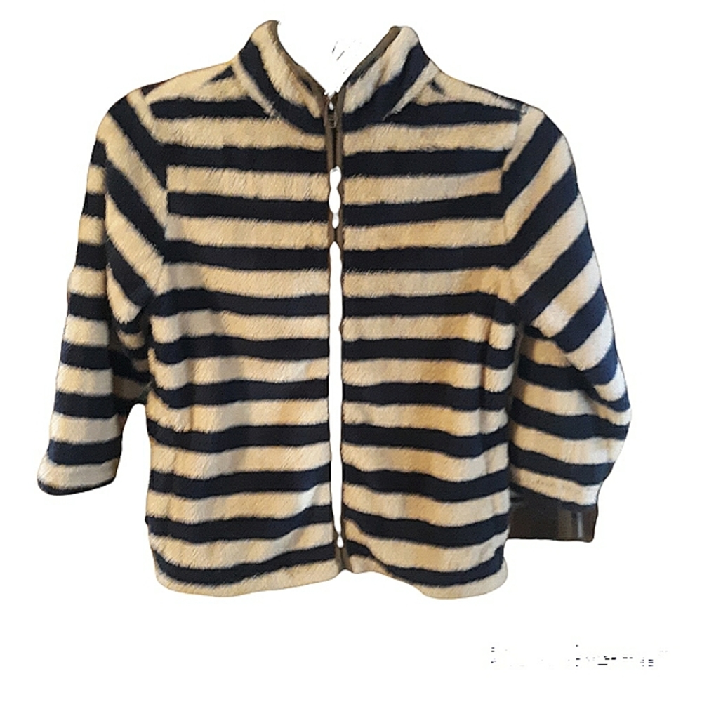 Crazy 8 Girls Zip Up Fleece Jacket  Size 5/6 Navy/Mocha Tan Striped